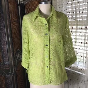 White Stag Lime Green Sheer Button-Down Shirt